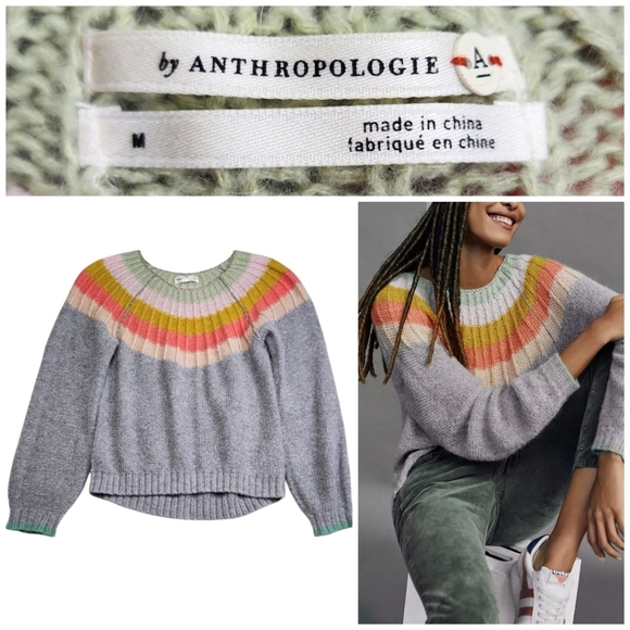 Anthropologie Sweaters - ANTHROPOLOGIE Colleen Pullover Alpaca Wool Blend Sweater Medium Rainbow Gray